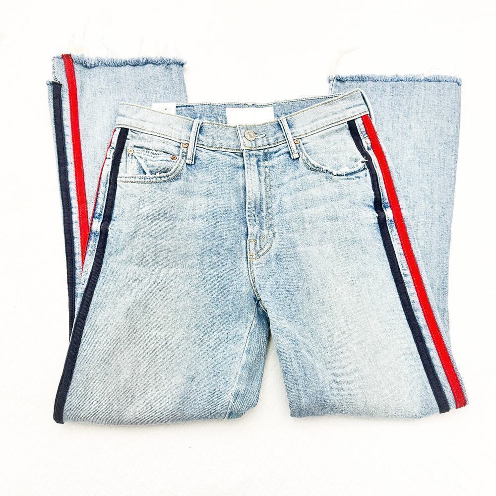 Mother Superior The Insider Crop Fray Thanks, Again Racer Denim Jeans Size 24 - Picture 4 of 11